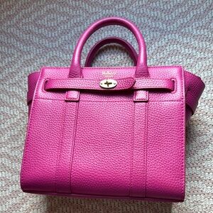Mulberry Pink Satchel with Luxurious Textured Leather and Elegant Gold Hardware